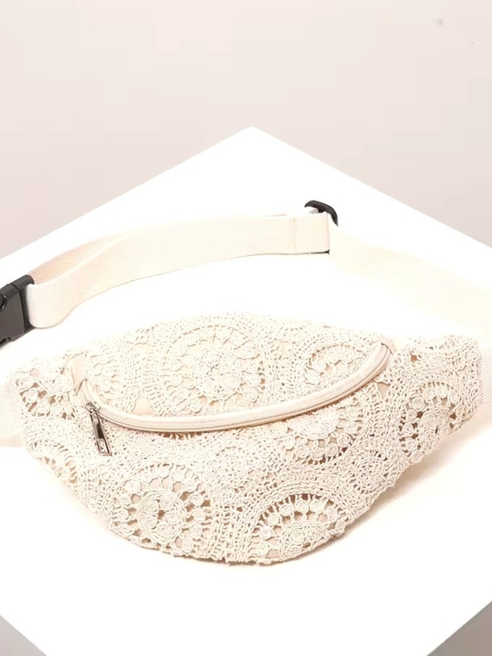 Boho Crochet Cream Waist Bag Belt Bag